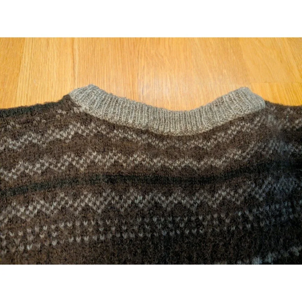 Fair Isle %100 Wool Sweater Brown Crew Neck Size M Mac & Jack Cute & Warm!!